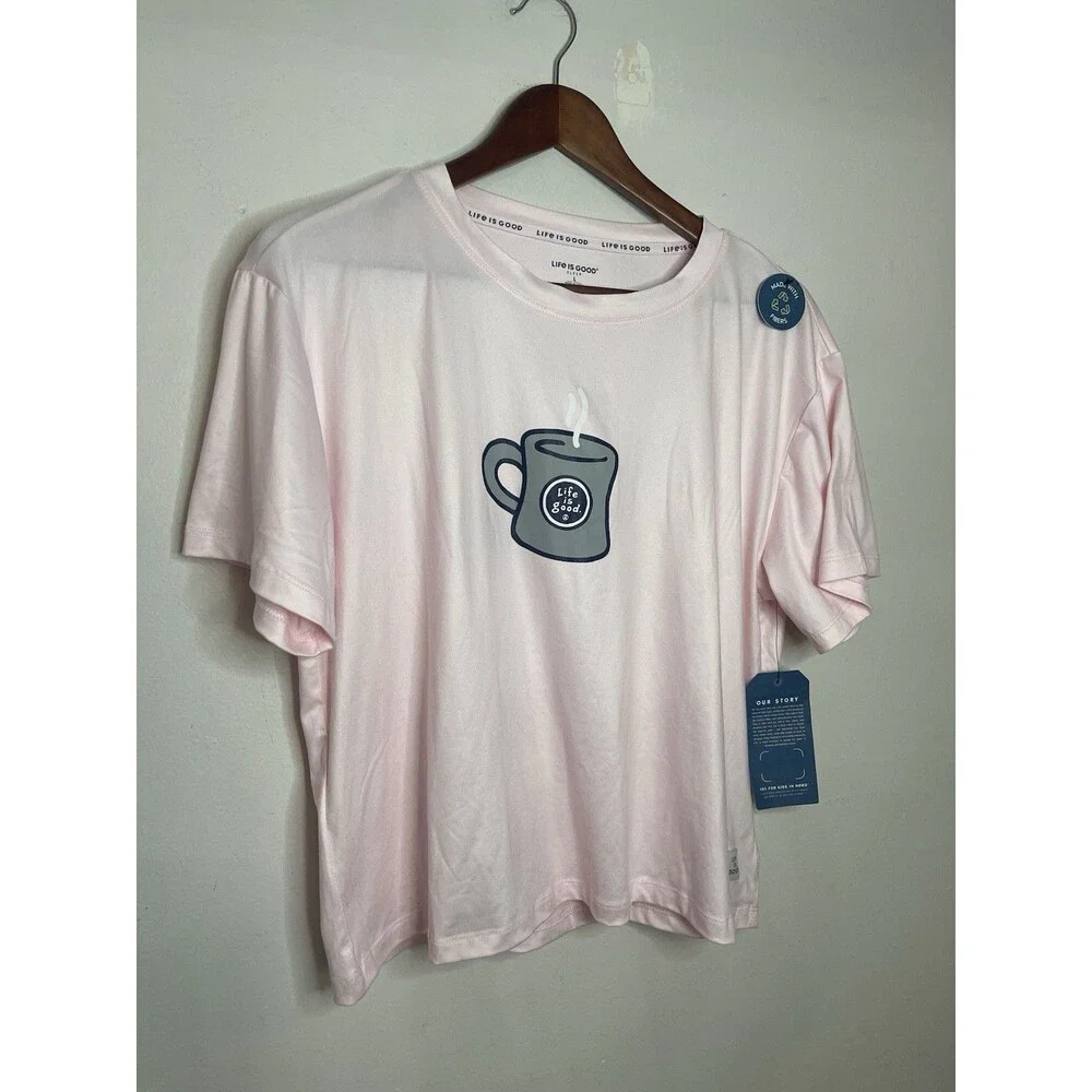 Life Is good Sleep Women's Large Light Pink Coffee Graphic Tshirt - Picture 2 of 4